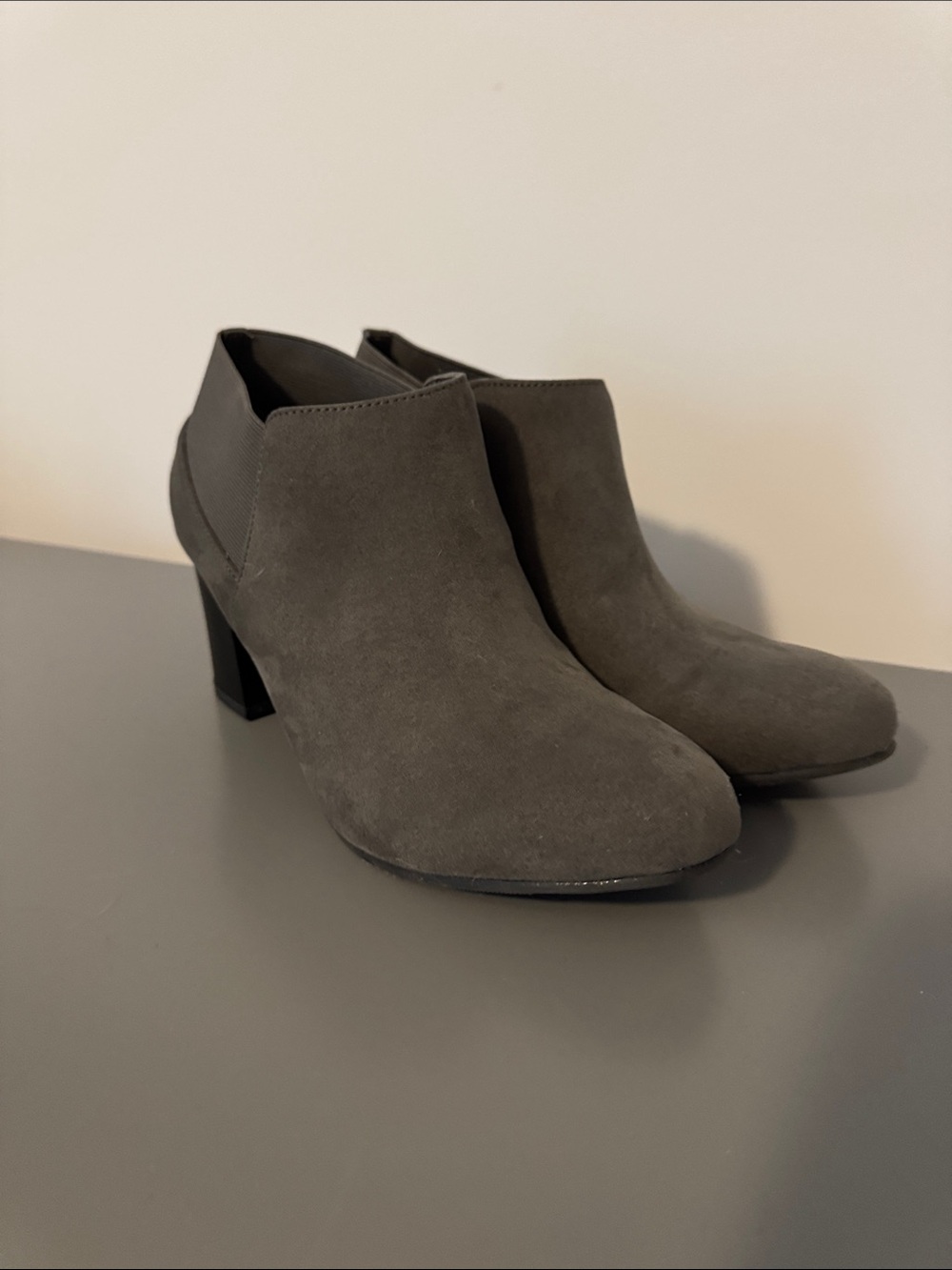Women's Suede Ankle Booties in Gray - Classic Low Heel